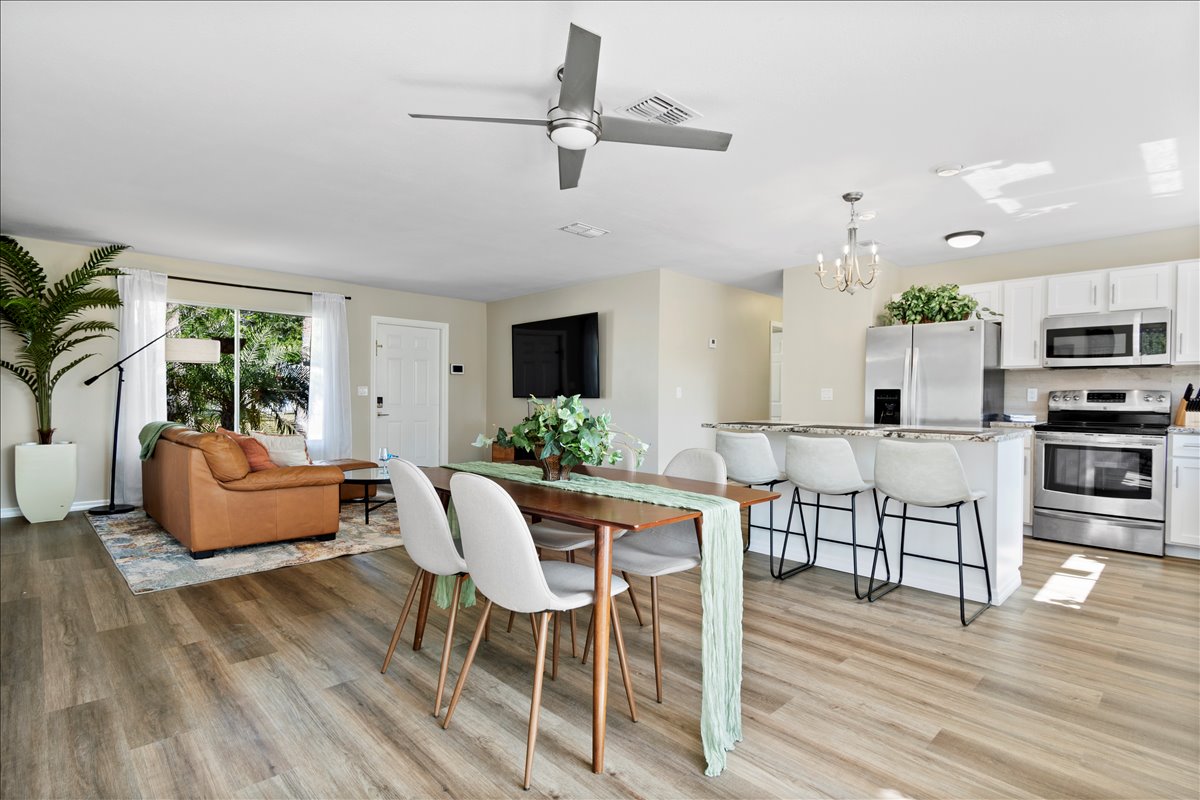 Living, dining and kitchen